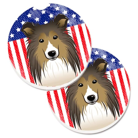 Carolines Treasures American Flag and Sheltie Set of 2 Cup Holder Car Coaster BB2172CARC